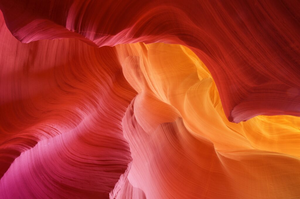 color hues of eroded stone, antelope canyon